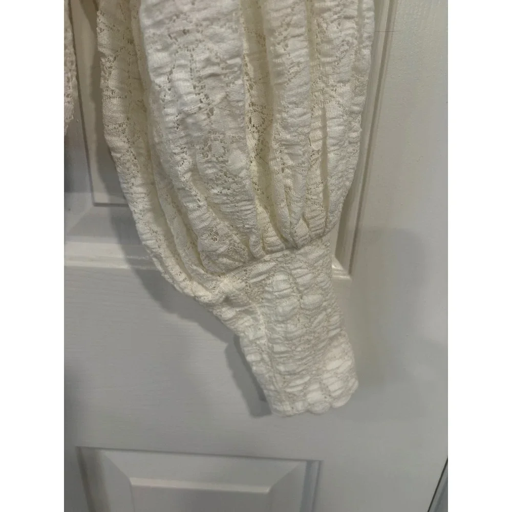 Woman's Free People Size XS Jasmine Tea Time Long Puff Sleeve Lace EUC